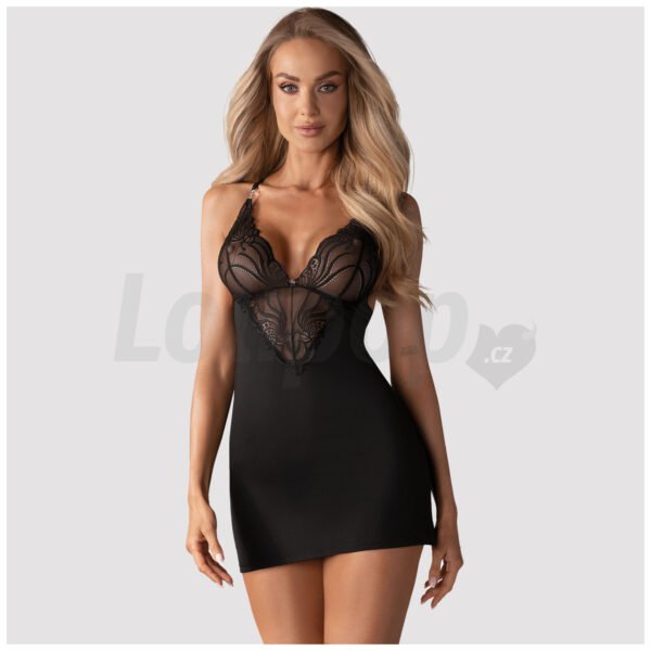 Obsessive 828-CHE-1 Chemise &amp;amp; Thong Black